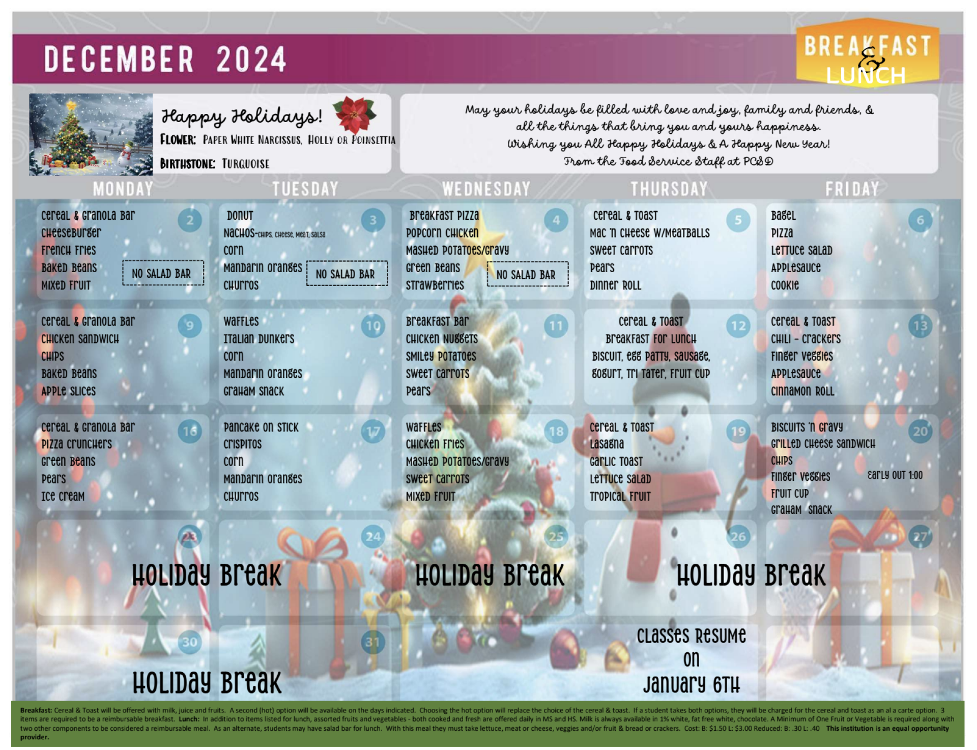 December Menu